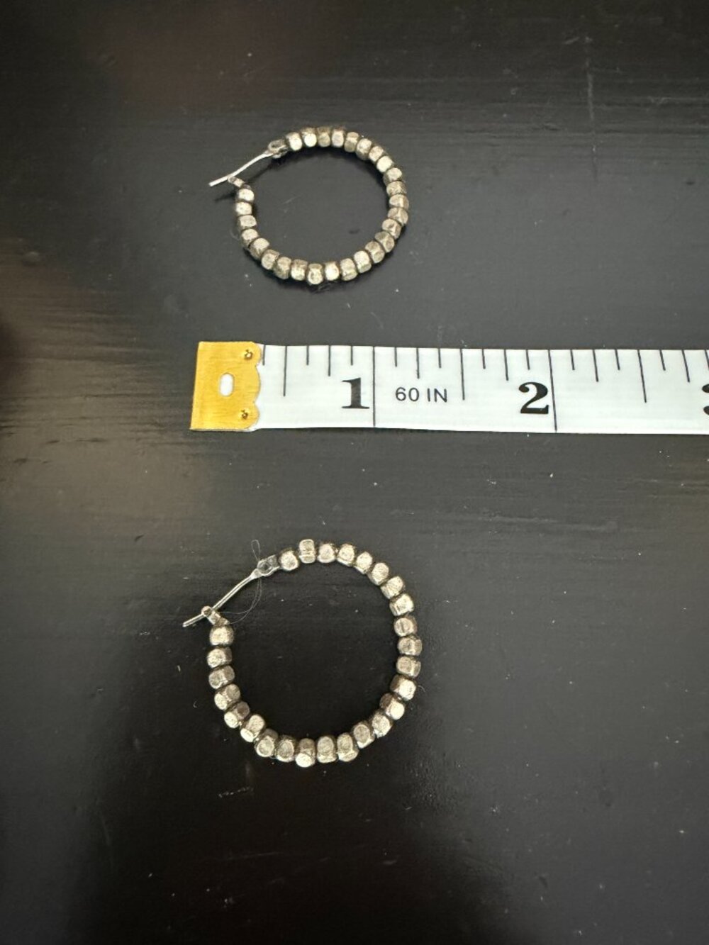Vintage Small Silver Tone Bead Beaded Hoop Earrings Hoops